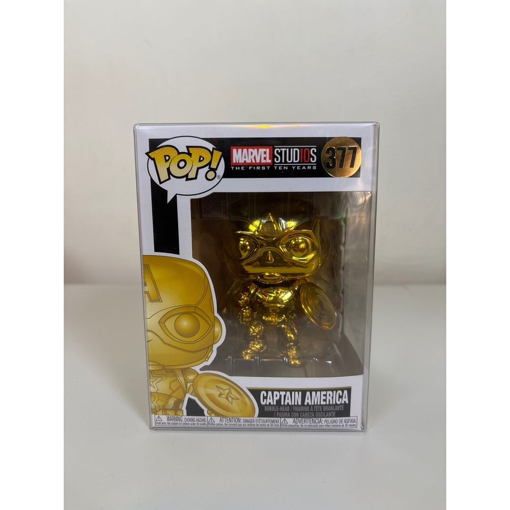Funko Pop Marvel Studios The First Ten Years Captain America 377 Gold Chrome New